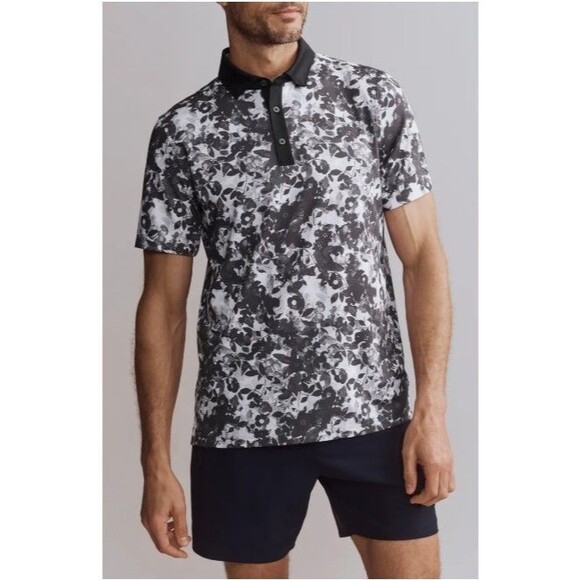 Rhone Golf Sport Polo Men's XL Sleet Gray Floral Camo UPF50+ Moisture Wicking - Picture 1 of 6
